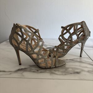 Nina Metallic Strappy Stiletto Heels Shimmer Gold Silver Prom Wedding Size 8.5